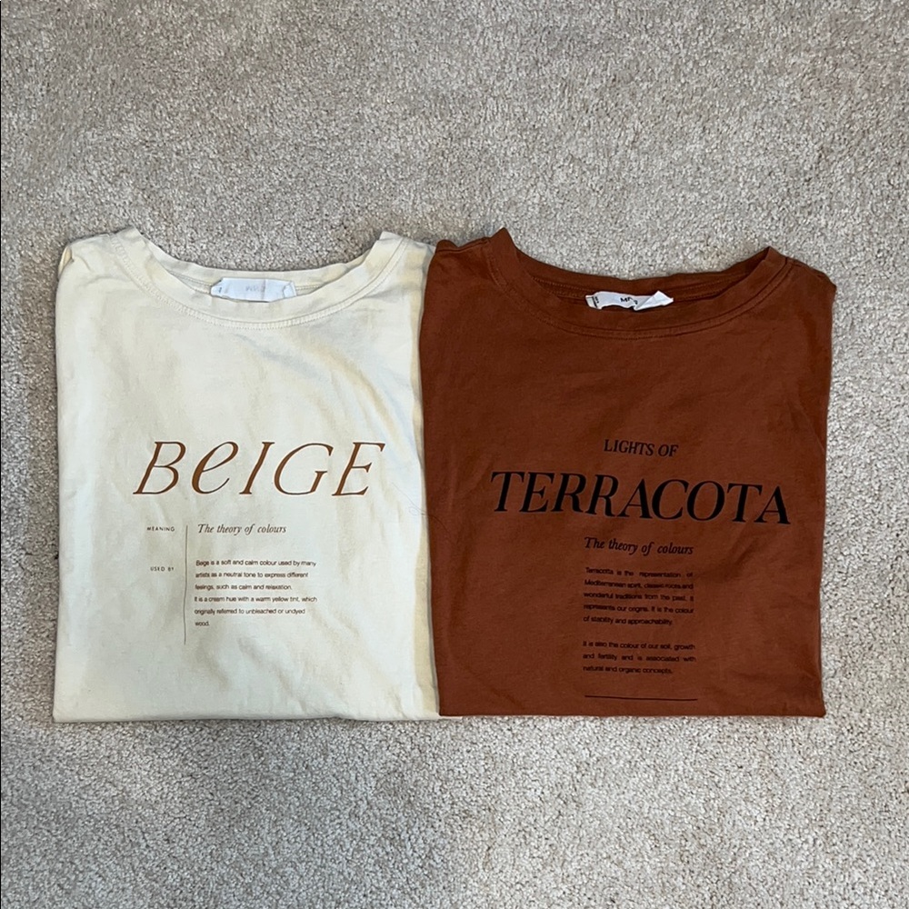 MANGO Beige and Terracotta Graphic Tees (Selling as a Pair)